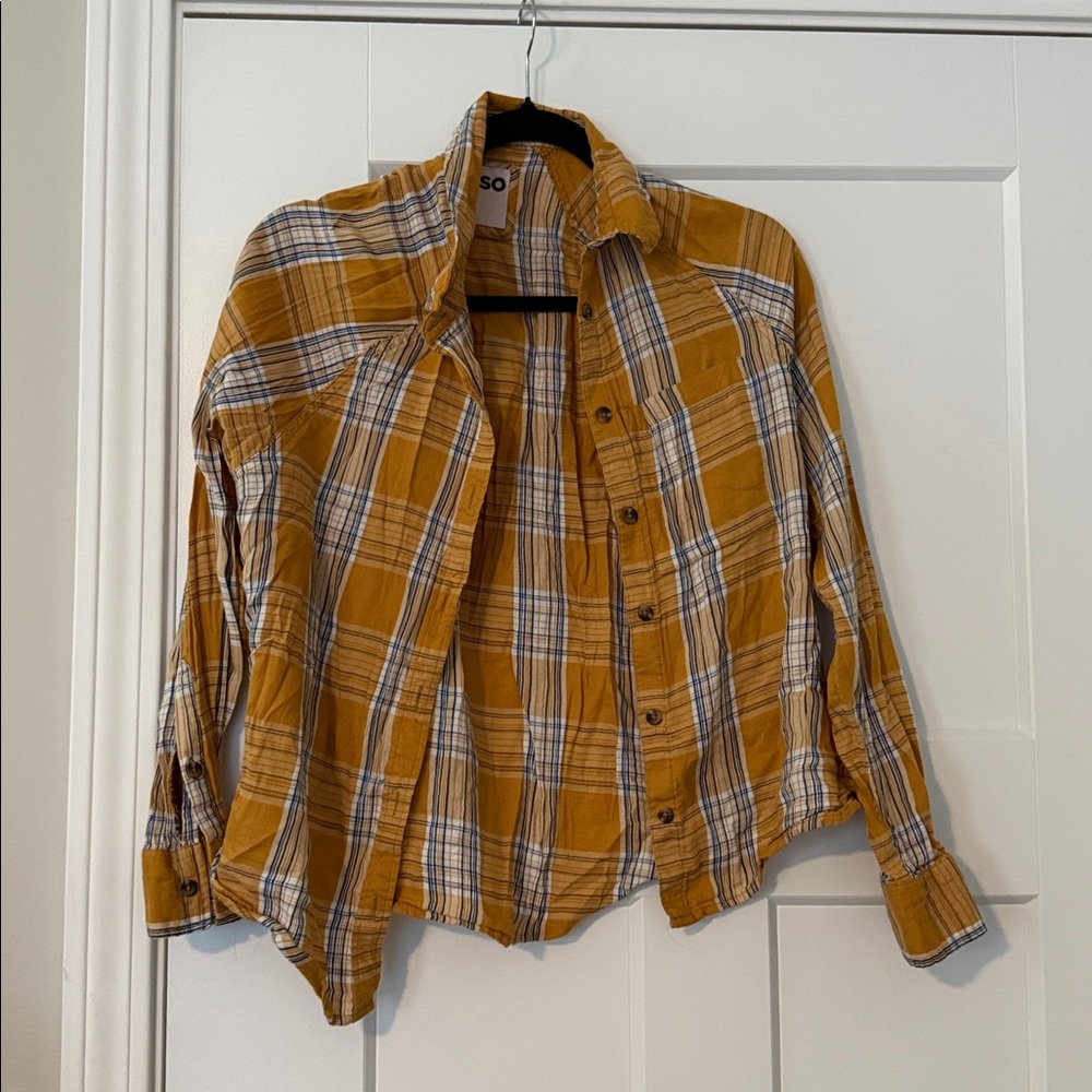 SO Mustard Plaid Button-Up Shirt